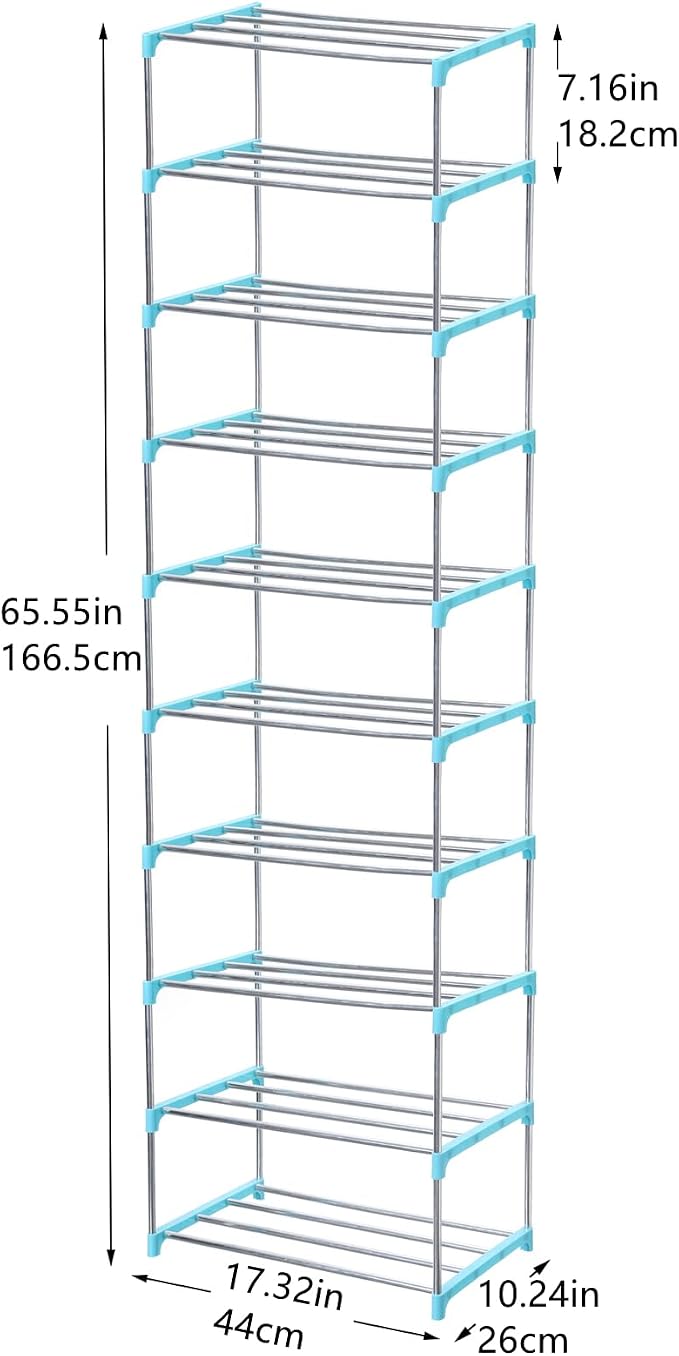 Jucaifu Stackable Small Shoe Rack, Entryway, Hallway and Closet Space Saving Storage and Organization (10-Tier, Blue) - Image 3