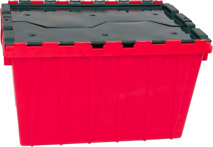Akro-Mils KeepBox 12 Gallon Storage Container, Nesting and Stackable Plastic Storage Box with Lid Attached, Organizer Tote for Garages, Closets, and Moving, 21-1/2" x 15" x 12-1/2", Red/Green - Image 8
