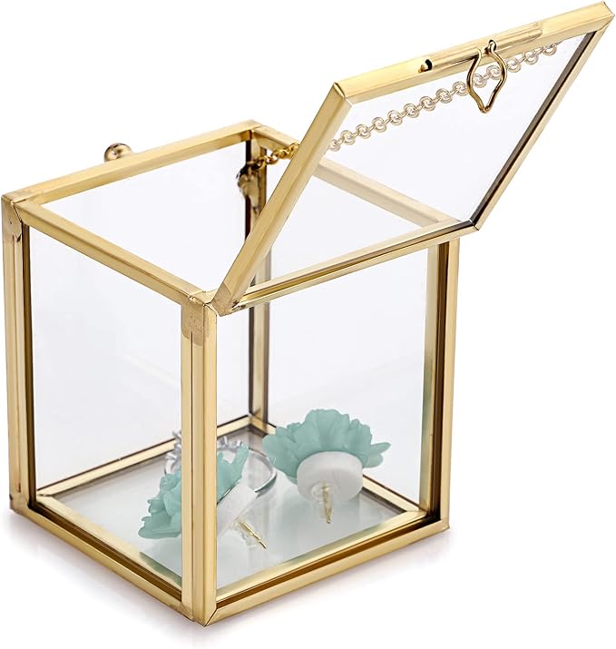 Hipiwe 2 Packs Vintage Glass Jewelry Organizer Box - Small Golden Metal Keepsake Box Desktop Jewelry Organizer Holder, Wedding Birthday Gift, Square Vanity Decorative Box for Dresser Bathroom - Image 7