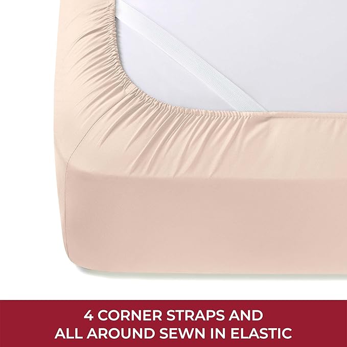 Mellanni RV Short Queen Sheets - 4 PC Iconic Collection Bedding - Hotel Luxury, Extra Soft, Cooling Bed Sheets - Deep Pocket up to 10 inch (RV/Short Queen, Beige)