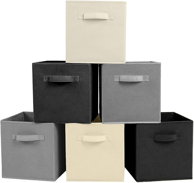 ShellKingdom Foldable Fabric Storage Cubes - Cloth Organizer Drawer for Closet & Toys, 6 Pack (Black, Beige, Grey) by ShellKingdom
