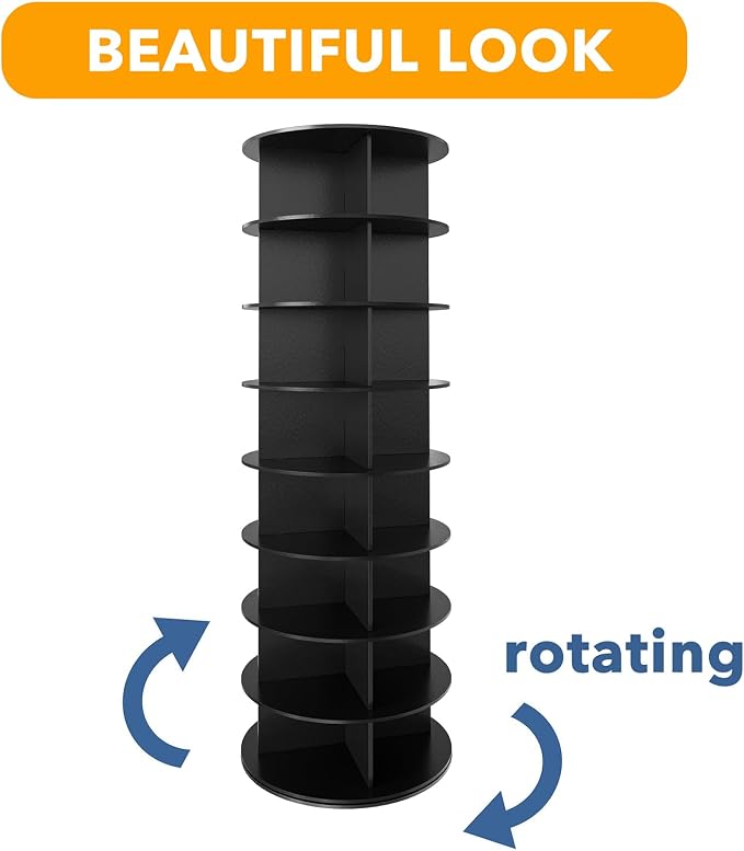 SpaceAid 8 Tier Rotating Shoe Rack Tower, Spinning Shoe Display Lazy Susan, Revolving 360 Shoe Rack Storage Round Carousel, Vertical Handbag Rotate Shoes Closet Organization (8-Tier Black) - Image 7