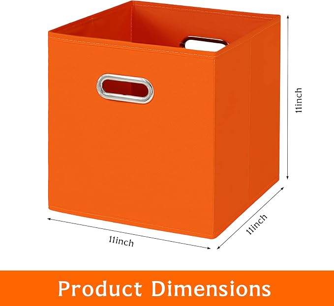 Fabric storage bins Cubes, Fabric Cube Organizer with Handle, Foldable Cube Bins for Cloth or Accessary Storage, 11x11x11, Set of 3, (Orange) - Image 2