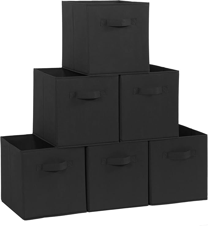 STORAGE MANIAC Storage Cubes, 11 Inch Durable 6 Pack Fabric Foldable Collapsible Bins with Handles for Organization, Closet, Shelves, Offices, Toys, Black by STORAGEMANIAC