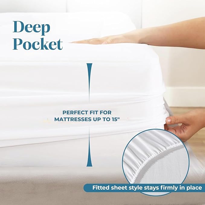 Micropuff Fitted Mattress Pad - Full XL Size (54" x 80") Mattress Pad - Soft and Comfortable Fitted Mattress Protector - Mattress Cover Stretches 12 to 15 Inches Deep - Easy to Wash