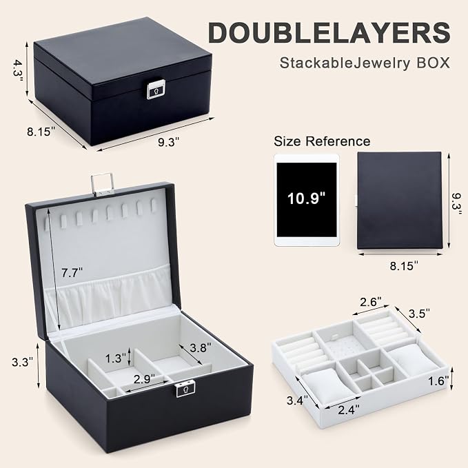 Jewelry Organizer Boxes for Women,Travel Jewelry Case, 2 Layers Removable Jewelry Box,Storage for Necklace, Bracelet, Earring,Rings,Jewelry Box Gifts for Women Girls - Image 5