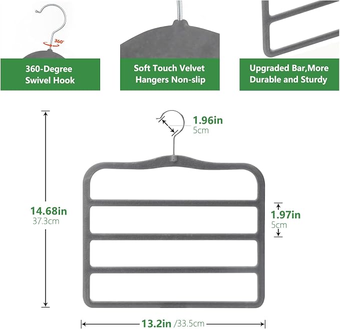 Closet Organizers and Storage,Pants Hangers Space Saving,Velvet Hanger for Organization and Storage,Dorm Room Essentials for College Students Girls,Home Organization Scarf Jeans Hangers-2 Pack - Image 3
