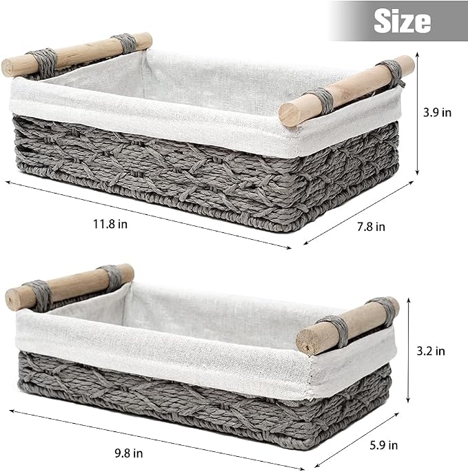 Storage Basket Wicker Baskets for Organizing Storage Bins for Counter Toilet Paper Storage Basket for Toilet Tank Top (Set of 2,Grey) - Image 7