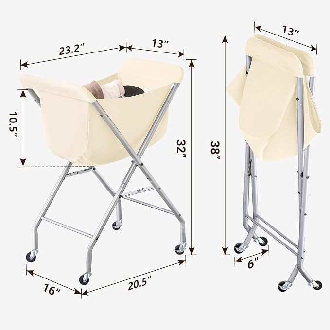 ELYKEN Laundry Cart with Wheels, 32”H Easy Rolling Laundry Hamper with Removable Liner Bag, Sturdy Metal Frame Clothes Basket with 4 Casters and 2 Brakes - Image 6