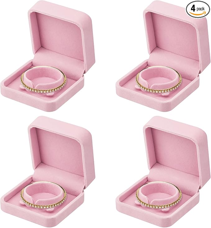 LETURE 4 Pieces Classic Velvet Bracelet Bangle Pendant Necklace Gift Box, Travel Jewelry Box Display Storage Case for Gift, Wedding, Engagement, Proposal, Birthday (4PCS Bracelet-PINK) by LETURE