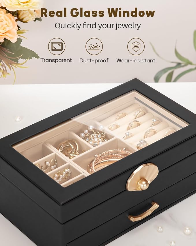 Enthralite Jewelry Box with 1 Drawers : Jewelry Display Organizer for Earrings Necklaces - Gift for Girls Women | Black - Image 4