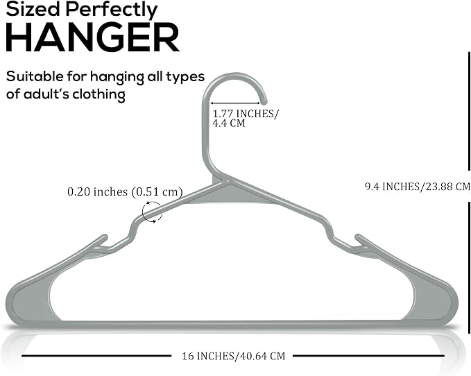 Utopia Home Plastic Hangers 200 Pack - Perfect Space Saving Clothes Hanger - Durable and Strong - Perfect Closet Organizers with Shoulder Grooves (Grey) - Image 2