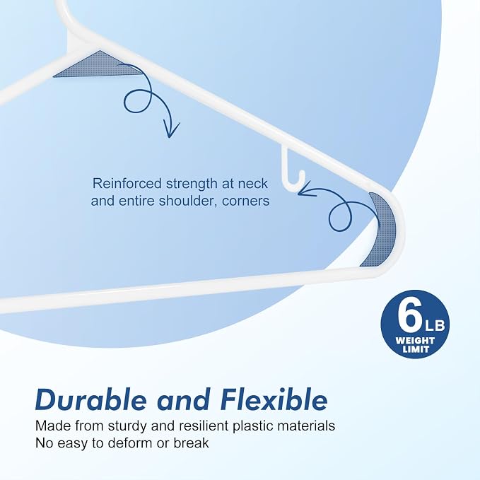 HOUSE DAY Plastic Hangers 20 Pack, Space Saving Clothes Hangers with Built-in Hooks, Durable & Strong Closet Organizers and Storage, Dorm Room Essential, Perfect for Shirts, Coat, Pants, Dress - White - Image 3