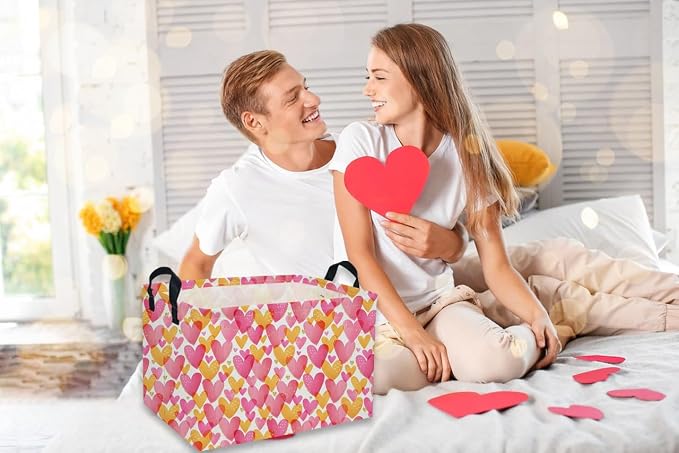 Rectangular Valentine's Day Baskets,Heart Basket,Pink Girls Basket Kids Storage Bin Love Room Decor for Home.(Shining Love) - Image 3