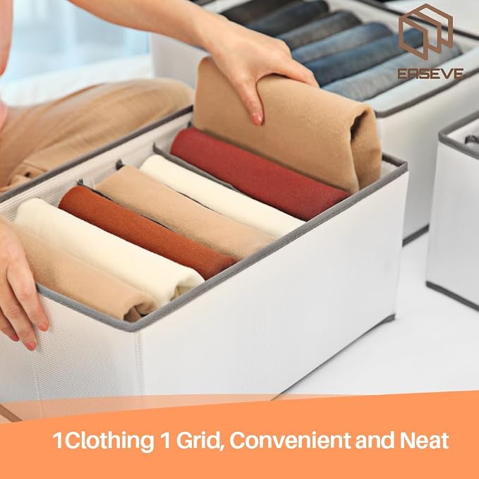 EASEVE Wardrobe Closet Organizer and Storage for Clothes - 7 Grids Foldable Drawer Dividers Organizers for Jeans | Pants | Shirts | Leggings, Stackable Clothing Bins for Closets Organization (1PCS) - Image 2