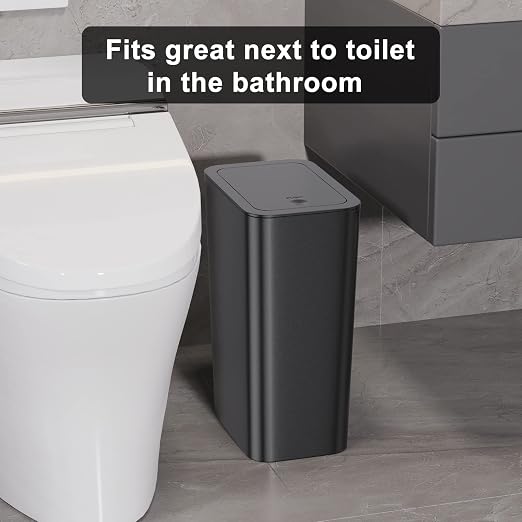 N. NETDOT Bathroom Trash Can with Lid 3 Pack Set, 2 Packs 4 Gal Slim Kitchen Trash Bin and 1 Pack 2.6Gal Garbage Can, Small Trash Can/Trash Bin/Waste Basket for Bedroom (Black, Pack of 3) - Image 2