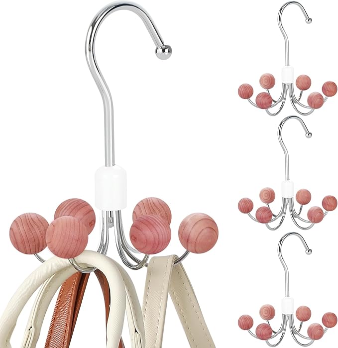 TOPIA HANGER Hoodie Hangers 4-Pack with 6 Cedar Balls, 360°Swivel Purse Hanger, Scarf Hanger, Closet Hooks, Handbag Organizer, Bra Hanger, Accessory Organizers for Scarf, Tanktop, Hat, Hoodie CT57C by TOPIAHANGER