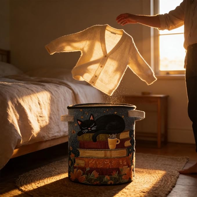 Cat Quilted Laundry Basket - 18"/22"/28", 2026 Large Quilted Cat Laundry Basket with Handles, Cozy Cat Fabric Storage Hamper for Nursery, Bedroom, Laundry Room, Clothes & Toys (4, S 14"X18") - Image 6