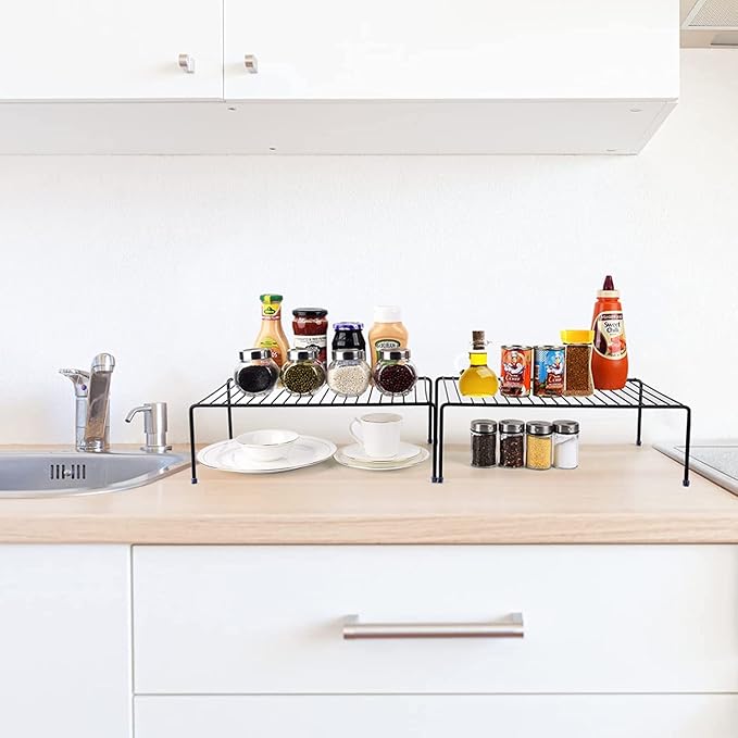 Large (16.1 x 10.2 Inch) Cabinet Storage Shelf Rack, Shelves，Kitchen Counter and Cabinet Shelf, Storage Rack Organizer for Kitchen, Fridge, Cabinet, Bathroom Cupboard (Black, 4) - Image 4