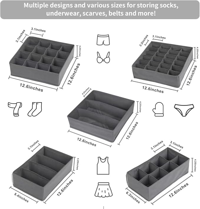 Lourome Underwear Organizer, 10 Set Foldable Fabric Underwear Drawer Organizer and Sock Organizer, Drawer Organizers for Clothing, Storage Bins for Underwear, Sock, Bra and Tie - Image 2