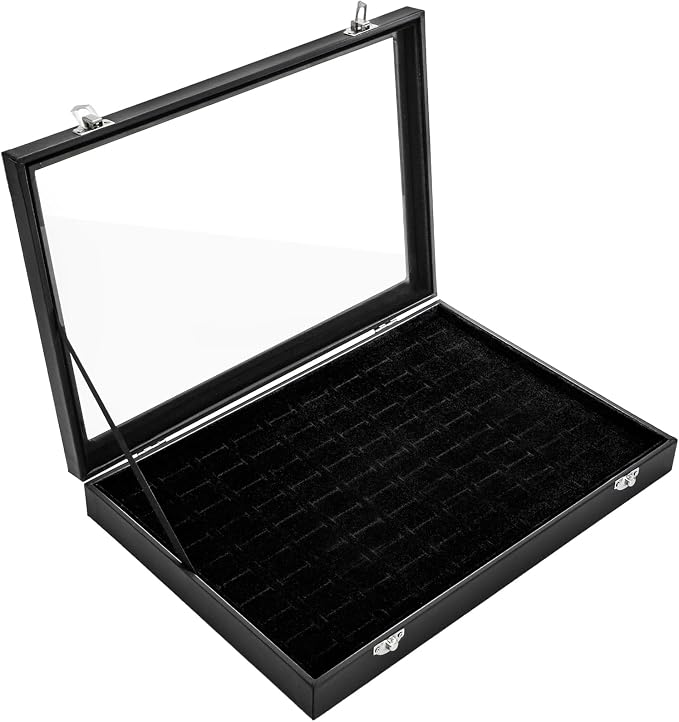 Elsjoy 2 Pack 100 Slots Ring Display Case with Transparent Glass Lid, Black Velvet Ring Organizer Box Large Ring Storage Tray, Vintage Jewelry Holder for Home, Selling - Image 3