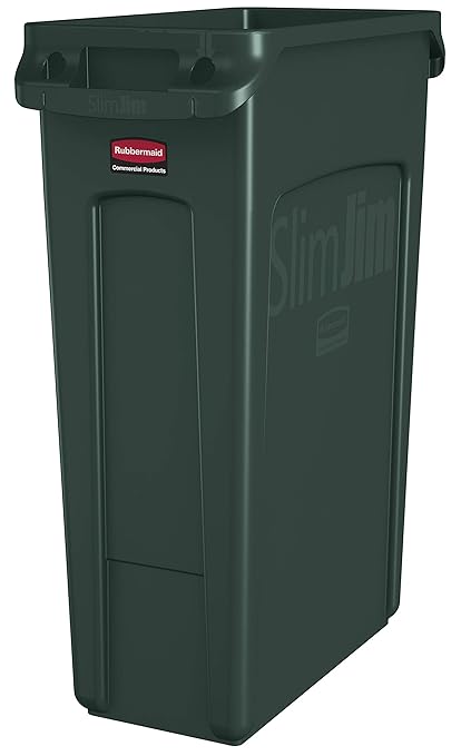 Rubbermaid Commercial Products Slim Jim Trash/Garbage Can with Venting Channels, 23-Gallon, Green, for Kitchen/Office/Workspace by RubbermaidCommercialProducts