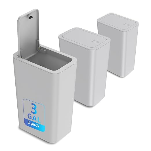 N. NETDOT 3 Pack Small Trash Can with lid, 3 Gallon Bathroom Trash Can,Garbage Can Slim Trash Bin Waste Basket for Bathroom,Kitchen,Bedroom,Living Room,Office,Laundry - Grey by NNETDOT