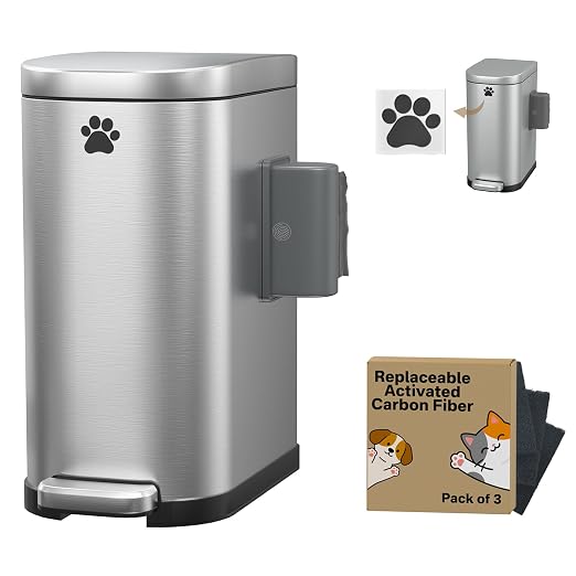 Dog Poop Trash Can Outside with Odor Control Lid & Step Pedal, 3.2Gal Stainless Steel Outdoor Trash Can, Waterproof Dog Waste Container Station - Includes Carbon Filters & Paw Stickers by HomeOrganization