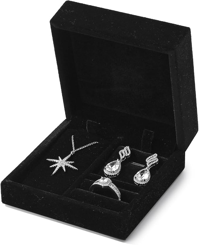 3 in 1 Velvet Jewelry Set Gift Box Earring Gift Box Ring Necklace Boxes Small Jewelry Storage Boxes for Travel Birthday Mother's Day Valentine's Day Gifts (Black) - Image 2