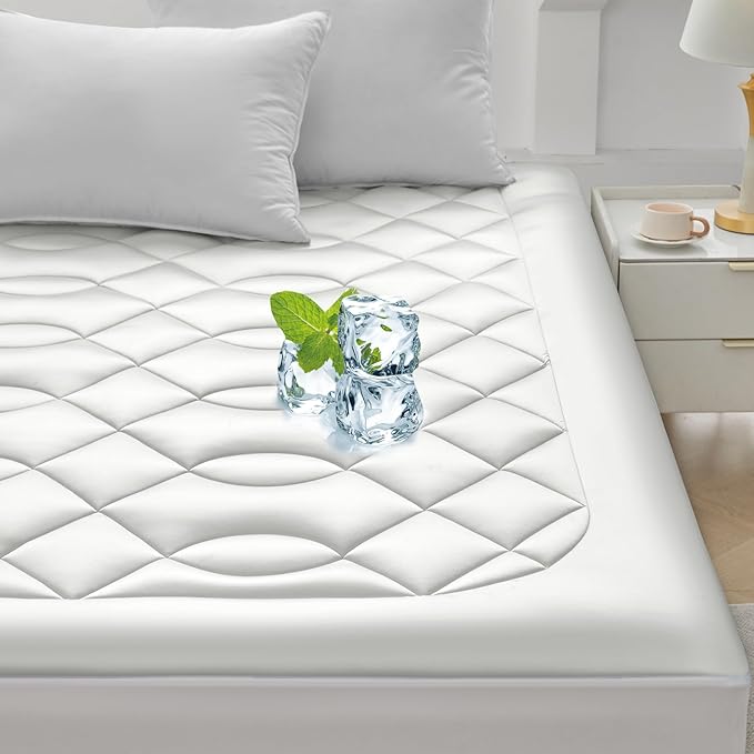 Cooling Mattress Topper King Size - Pillow Top Mattress Pad for Hot Sleepers - Breathable Ultra Soft Mattresses Protector with 8-21 Inch Deep Pocket (78x80 inch, Pearl White)