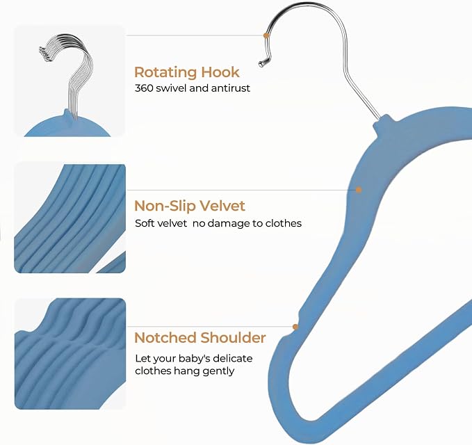 GoodtoU Kids Hangers Velvet 50 Pack 14" - Kids Felt Hangers Non Slip Toddler Hanger Childrens Hanger for Kid - Image 3