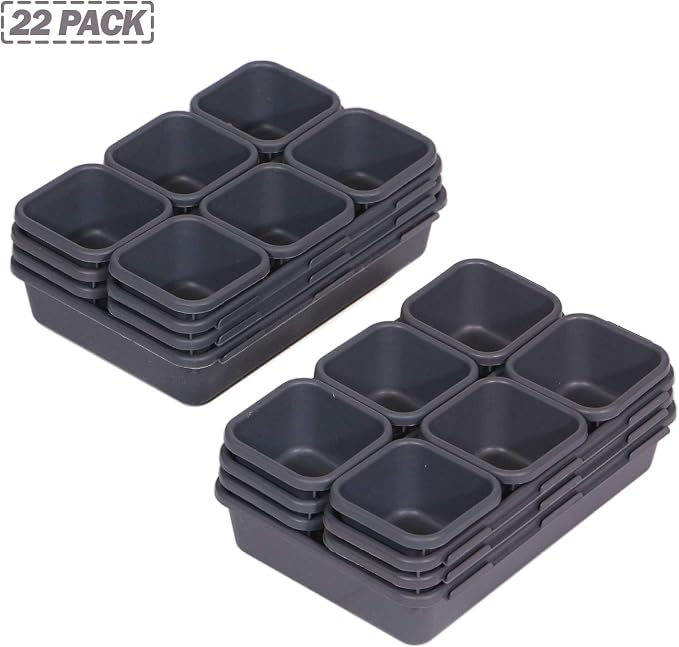 Set of 22 Interlocking Desk Drawer Organizer Tray Dividers Plastic Shallow Narrow Drawers Organizers Separators and Storage Bins Container for Kitchen Bathroom Makeup Office Vanity Bedroom Dresser - Image 4