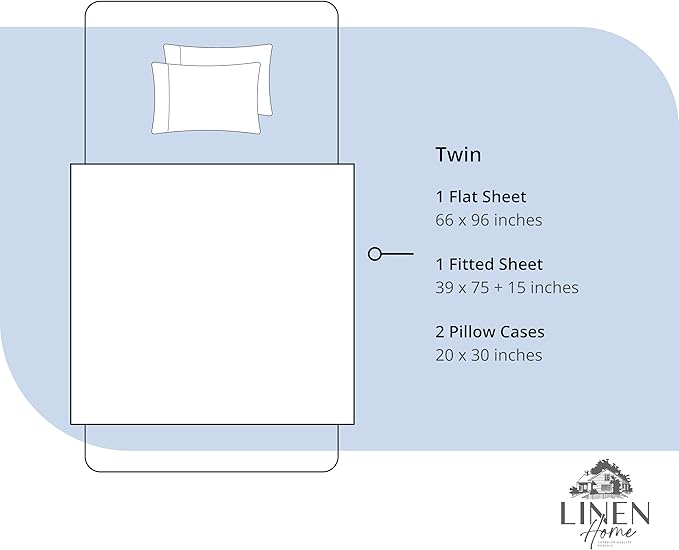 Linen Home 100% Cotton Percale Sheet Set, Twin Size, Dark Blue, Deep Pocket, 4 Pieces Set - 1 Flat, 1 Deep Pocket Fitted Sheet and 2 Pillowcases, Crisp Cool and Strong Bed Linen