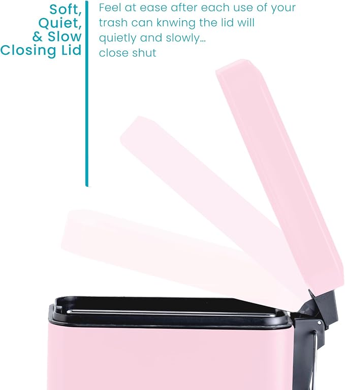 Home Zone Living 1.3 Gallon Small Bathroom Trash Can with Lid and Step Pedal, Stainless Steel Wastebasket with Slim Design for Home and Office, Matte Pink, 5 Liters - Image 4