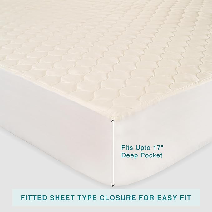 FABDREAMS Organic Quilted Mattress Protector Cal King Size | Mattress Pad| Mattress Cover| Naturally Breathable | Noiseless| Fits up to 17" Deep Pockets| Temperature Regulating | Ivory