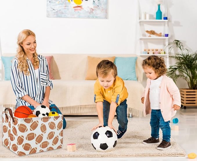 Rectangular Football Basket Kids Storage Basket Baby Boy Basket Kids Storage Bin Organizer Box Boys Room Decor for Home(Football) - Image 3
