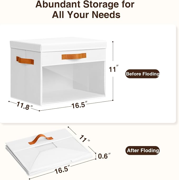 Homsorout Large Storage Bins with Lids - 6 Pack Foldable Decorative Organizers with Clear Windows & Handles, Cube Storage Organizers for Clothes, Blankets, Sweaters, CD, White - Image 3