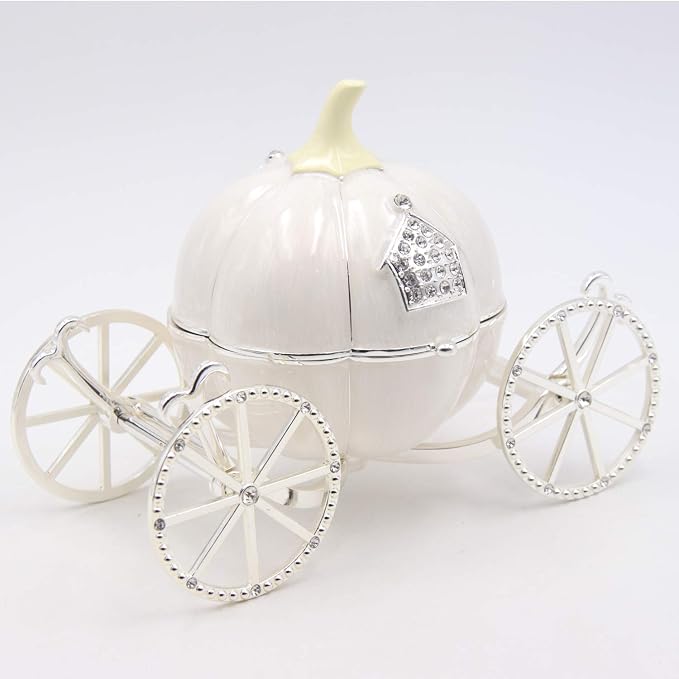 LASODY Crystal Cinderella Pumpkin Carriage Decorative Hinged Jewelry Trinket Box Unique Gift for Family,Jewelry Chests Wedding Valentine‘ Day, Mother’s Day Gifts (Small, Pumpkin Car Jewelry Box) - Image 2