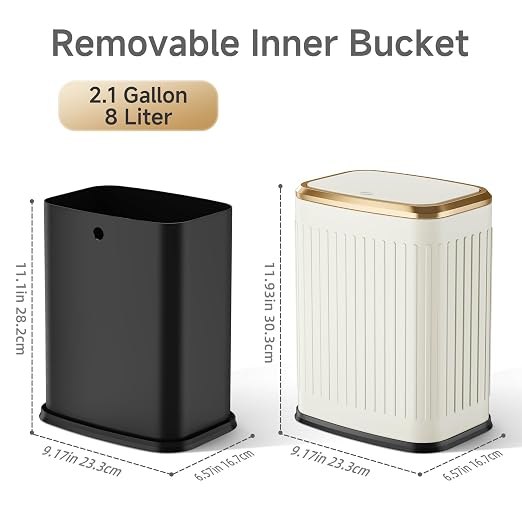 TIPGO Bathroom Trash Can with Lid, 2.1 Gallon / 8 Liter Small Garbage Can, Press Top Bin, Stainless Steel Wastebasket with Pop-Up Lid for Bedroom, Living Room, Office (Cream) - Image 5