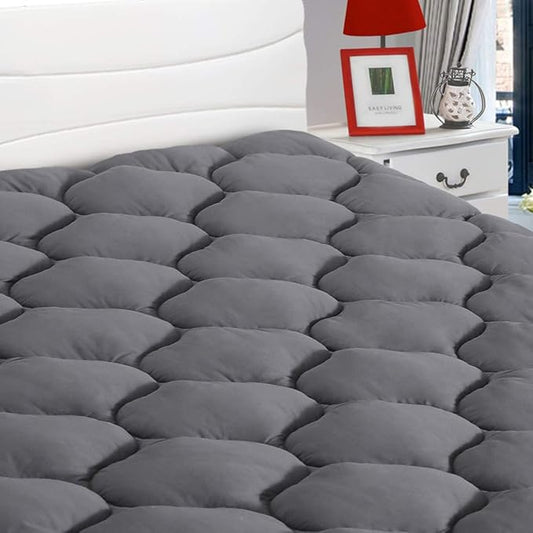LEISURE TOWN Cotton Twin Mattress Pad Fitted Quilted Mattress Cover Pillow Top Mattress Topper Cooling Soft Breathable Mattress Protector with 8-21 Deep Pocket,Machine Washable (39x75 Grey)