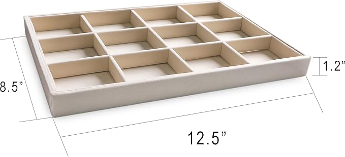 Frebeauty Stackable Velvet Jewelry Organizer Trays for Drawers Inserts Jewelry Storage Tray Display Case Earrings Bracelets Necklace Rings Accessories Trays for Women Girls(Set of 4)（Beige - Image 2
