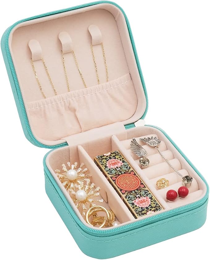 TRODANCE Mini Jewelry Travel Case, Small Portable Jewellry Organizer Box Portable Display Storage Box for Rings Earrings Necklaces, Gifts for Girl, Women, Wedding, Birthday, Mom, Mother's Day (Blue) - Image 5