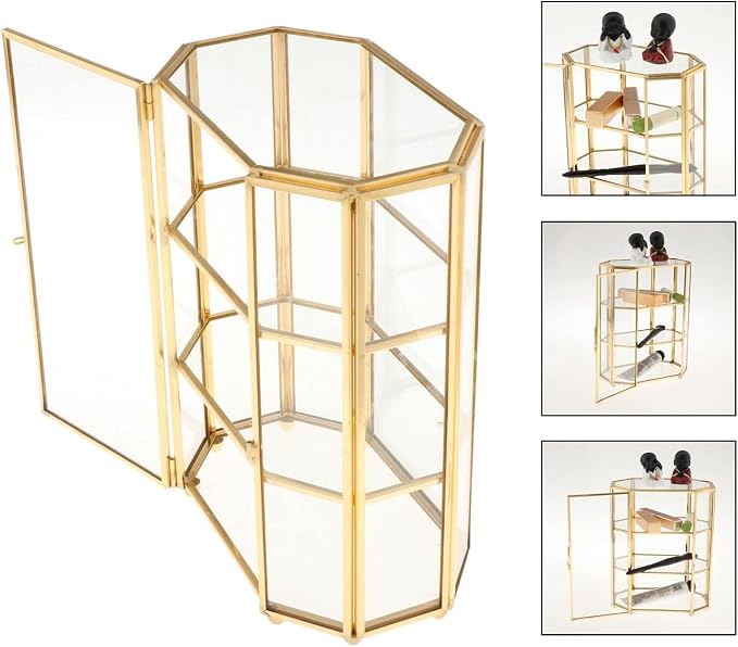 3-Tier Glass and Gold Jewelry Box, Makeup Organizer, Glass Display Case - Image 4