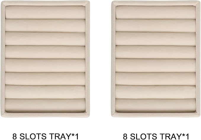Frebeauty Small Jewelry Tray Set,Velvet Ring Organizer,Stackable Jewelry Organizer Tray,Mini Jewelry Drawer Organizer,4.92 x 3.74 x 0.9 Inches,7 Slots Ring Tray for Women(Set 2,Beige) - Image 2