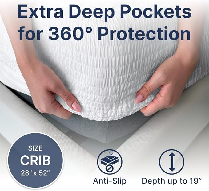 PAULATO BY GA.I.CO Waterproof Crib Mattress Protector – Absorbent Mattress Cover for Toddler & Baby – 28x52 Soft Noiseless Hypoallergenic Machine Washable – Protector with Deep Elastic Skirt