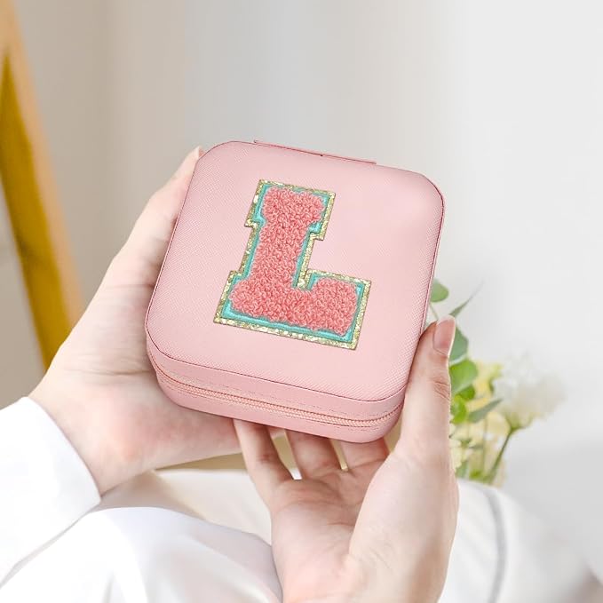 SANDJEST Personalized Jewelry Box, Pink Travel Jewelry Box with Initial L, Small Monogrammed Jewelry Case Organizer for Girls Women Teen Kids, Mini Travel Essentials Gifts for Birthday Christmas - Image 6
