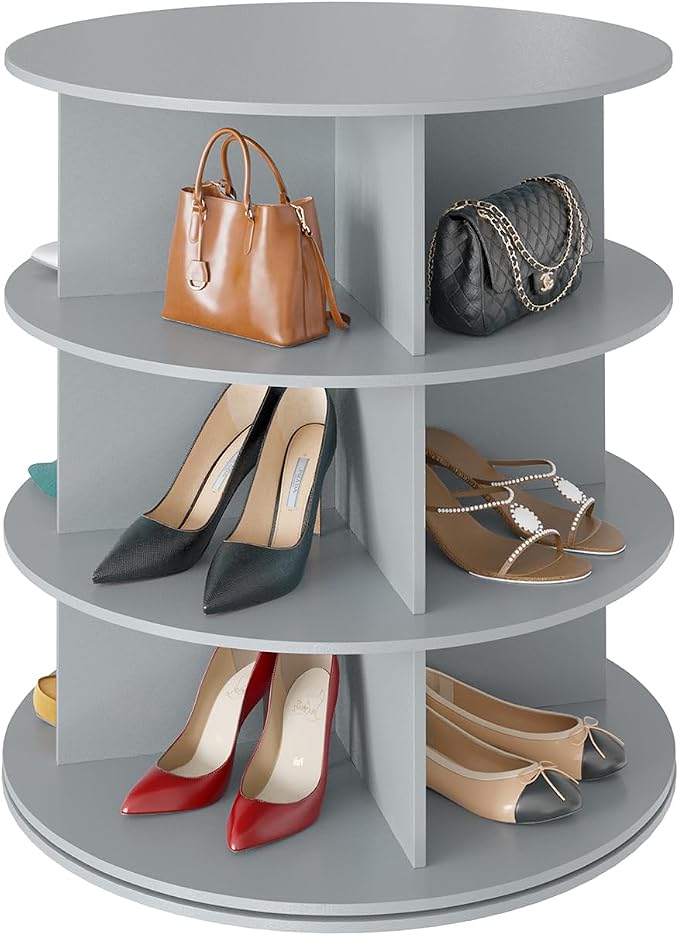 SpaceAid 3 Tier Rotating Shoe Rack Tower, Spinning Shoe Display Lazy Susan, Revolving 360 Shoe Rack Storage Round Carousel, Vertical Handbag Rotate Shoes Closet Organization (3-Tier Gray) by SpaceAid