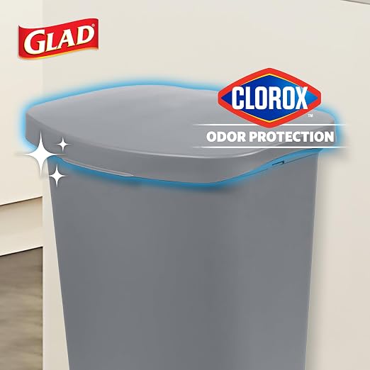 Glad Kitchen Trash Can | Large Plastic Waste Bin with Odor Protection of Lid | Hands Free with Step On Foot Pedal and Garbage Bag Rings, 13 Gallon, Grey - Image 3