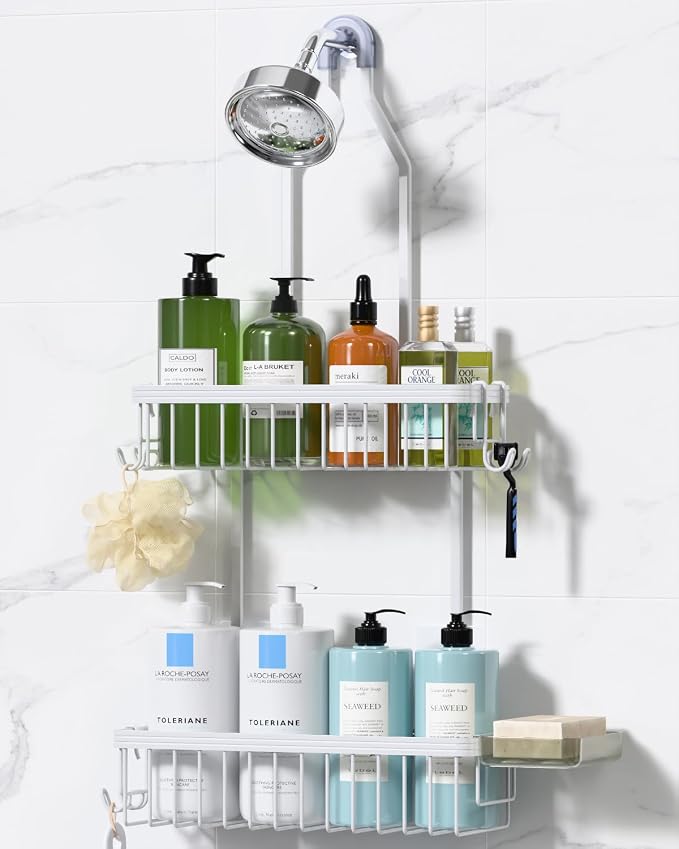 YASONIC Shower Caddy Hanging, Never Rust Shower Organizer Hanging, Aluminum Shower Racks for Inside Shower with Hooks for Razor, Bathroom Organizers and Storage with Soap Holder, White by YASONIC