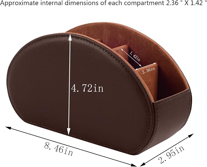 Remote Control Holder with 5 Compartments TV Remote Caddy Store Box,Desktop Organizer for Controller, Glasses and Media Player,Pen Storage (Brown) - Image 4